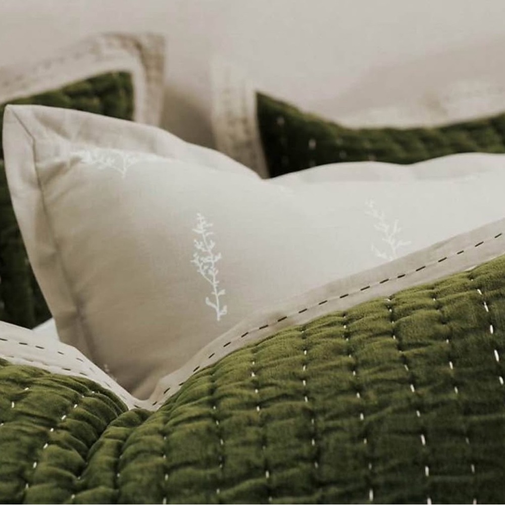 2 Ballard Designs Embroidered Botanical Linen Standard Sham PAIR